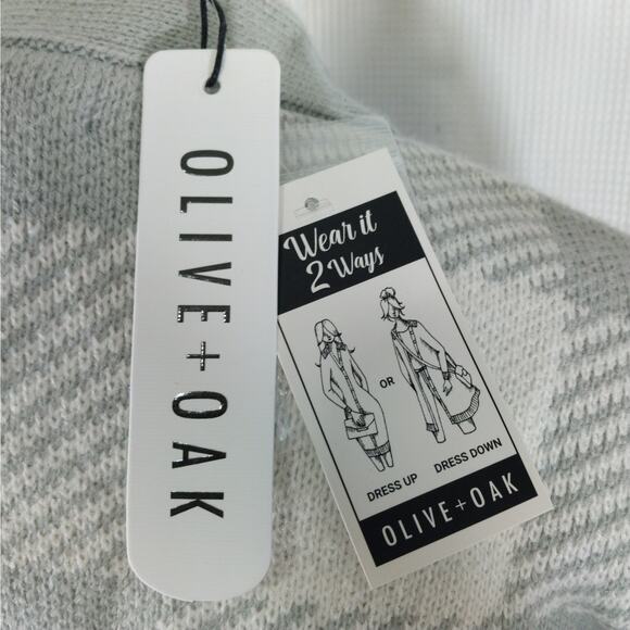 NWT! OLIVE & OAK! ASH GRAY & CREAM PLAID BUTTON FRONT BELTED SWEATER DRESS! SZ L - Picture 9 of 13